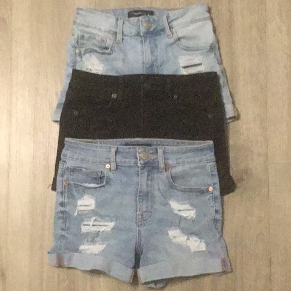 Aeropostale Distressed Denim Jean Shorts lot of THREE Light Blue Black Size 0